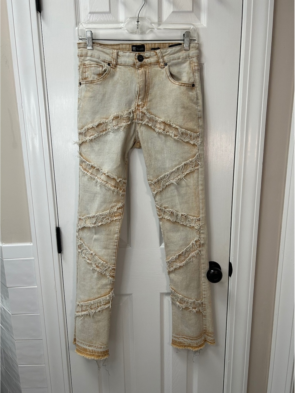 Waimea Arch Stack Distressed Frayed Patchwork Jeans 28/31